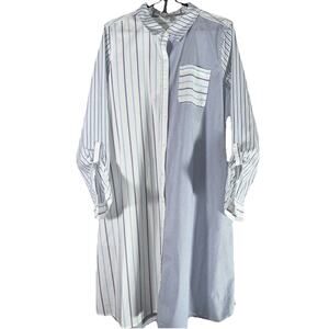 Croft & Barrow Blue Striped Roll-Tab Sleeve Button-Down (Women’s L)